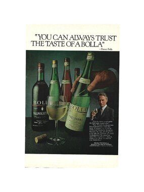 Print Ad Bolla Italian Wines Valpolicella Trebbiano 1982 Vintage Cocktail